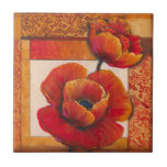 Poppy Flowers on Tan and Orange Background Tile<br><div class="desc">You can almost feel the texture of the petals on these poppy flowers painted by Tim O'Toole. They blend perfectly with the tan and orange background,  creating a splendidly poetic vision. Buy it for your home or give it as a gift!</div>