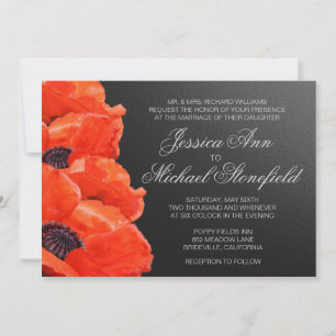 Poppy Flowers Orange Black Chalkboard Wedding Invi Invitation