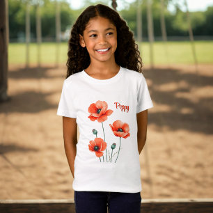 Poppy Flowers Personalised Girl's T-Shirt