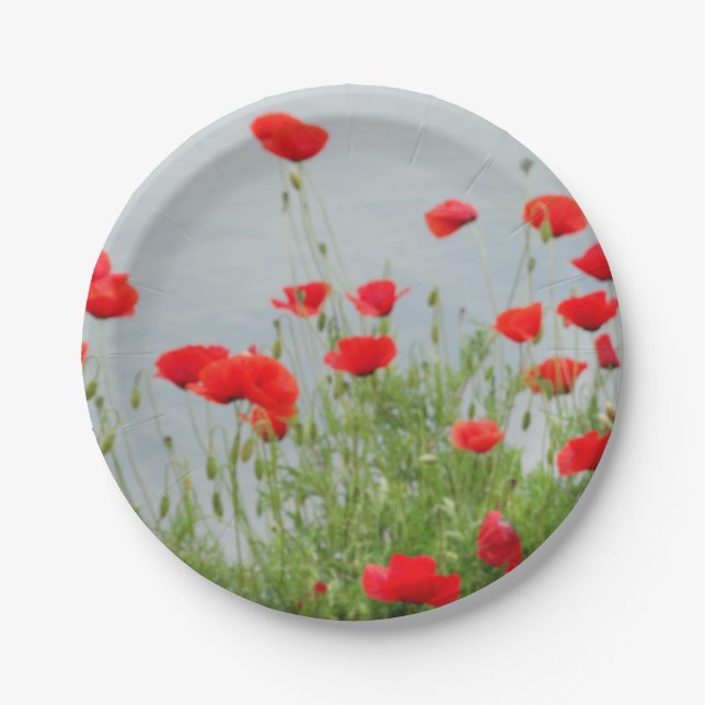 Poppy Flowers Photo Custom Paper Plates 7 in (Front)