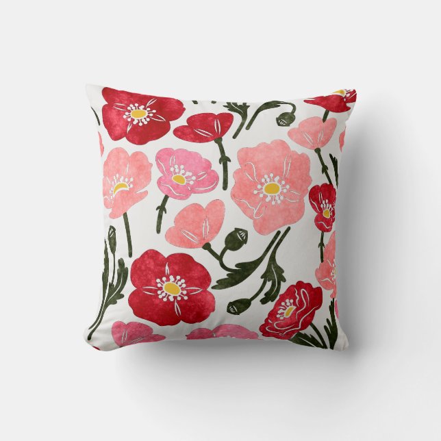 Poppy Flowers Pretty Pink Red Floral Pattern  Cushion (Front)