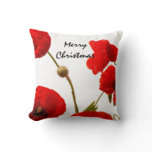 Poppy Flowers Red Floral Merry Christmas White