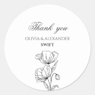 Poppy flowers simple elegant wedding stickers
