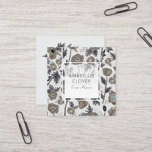 Poppy Flowers Taupe Blue Grey Watercolor Flowers Square Business Card