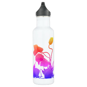 Poppy Flowers Watercolor Floral Art Pink Ombre 710 Ml Water Bottle