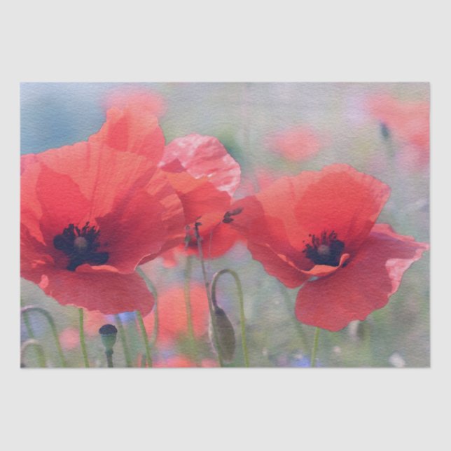 Poppy Flowers Watercolor Painting  Decoupage Tissue Paper (Front)