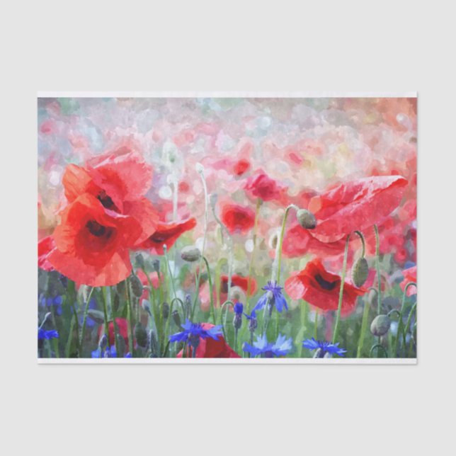 Poppy Flowers Watercolor Painting  Decoupage Tissue Paper (Front)