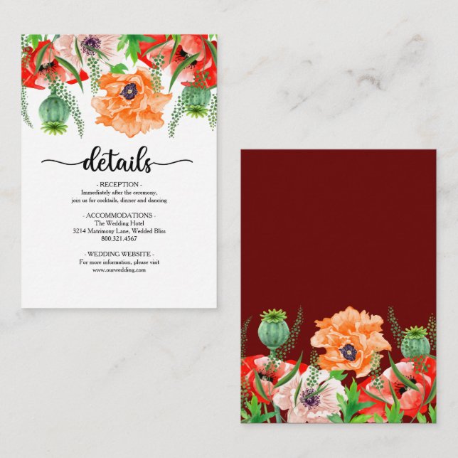Poppy Flowers Wedding Enclosure Card (Front/Back)