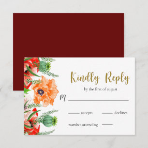 Poppy Flowers Wedding RSVP Card