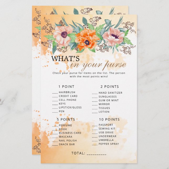 Poppy flowers what's in your purse game (Front/Back)