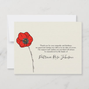 Poppy Funeral Memorial Thank You Card