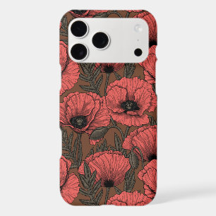 Poppy garden in coral and brown