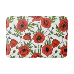 Poppy garden in coral and brown bath mat