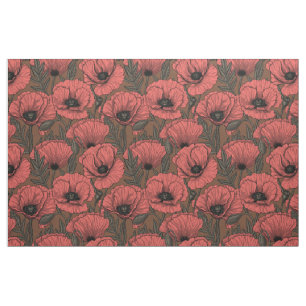Poppy garden in coral and brown fabric