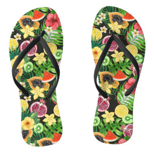 Poppy garden in coral and brown flip flops