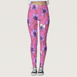 Poppy garden in coral and brown leggings