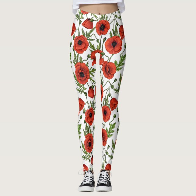 Poppy garden in coral and brown leggings (Front)