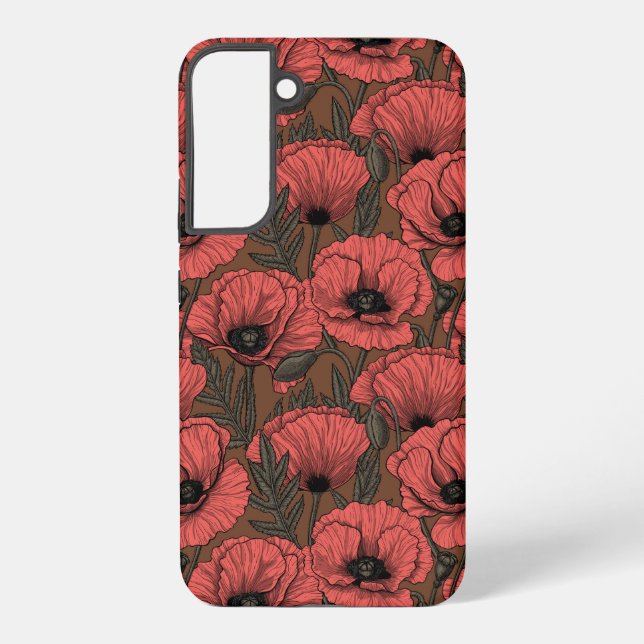 Poppy garden in coral and brown samsung galaxy s22+ case (Back)