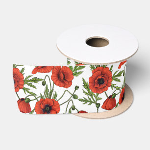 Poppy garden in coral and brown satin ribbon