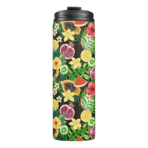 Poppy garden in coral and brown thermal tumbler