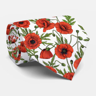 Poppy garden in coral and brown tie