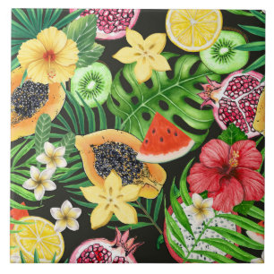 Poppy garden in coral and brown tile