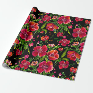 Poppy Garden on Black Wrapping Paper