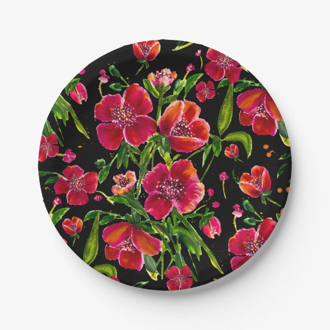 Poppy Garden Watercolor Pattern Plates (Front)