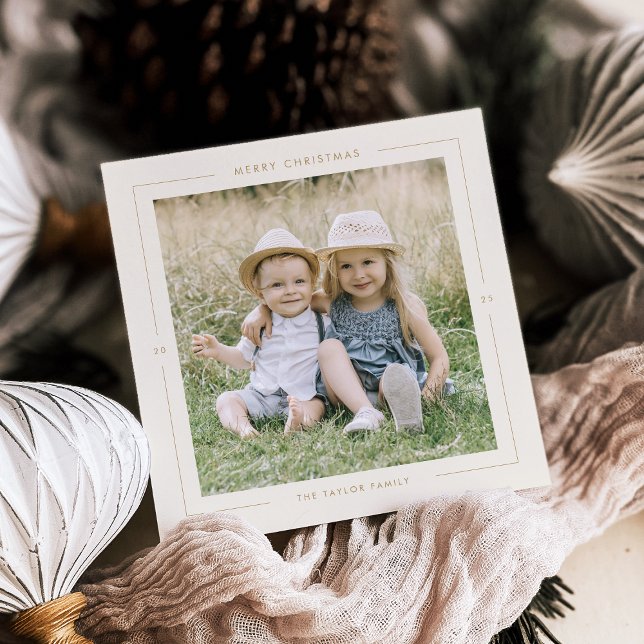 POPPY Gold Photo Unique Modern Merry Christmas Holiday Card (POPPY Gold Photo Unique Modern Merry Christmas Holiday Card)