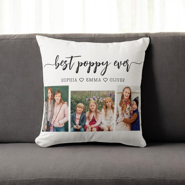 Poppy Grandfather Grandchildren Photo Collage Cushion (Creator Uploaded)