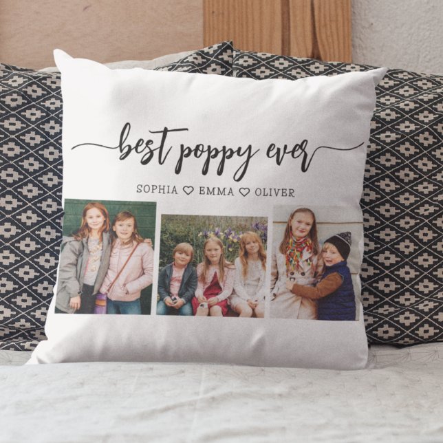 Poppy Grandfather Grandchildren Photo Collage Cushion (Creator Uploaded)