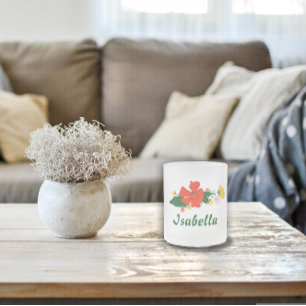 Poppy green leaves yellow  wildflowers   frosted glass coffee mug