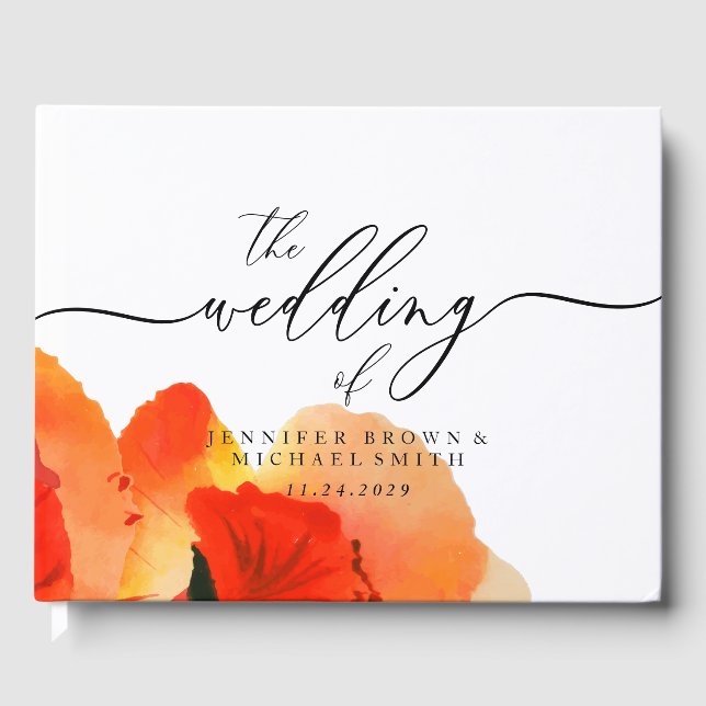 Poppy Greenery Watercolor Wedding Party Guest Book (Front)