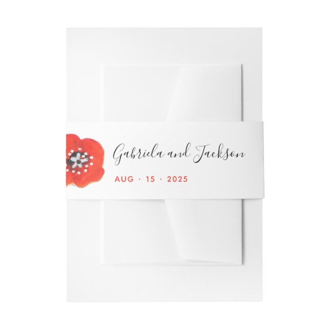Poppy Hand painted Red Flower  Invitation Belly Band (Front Example)