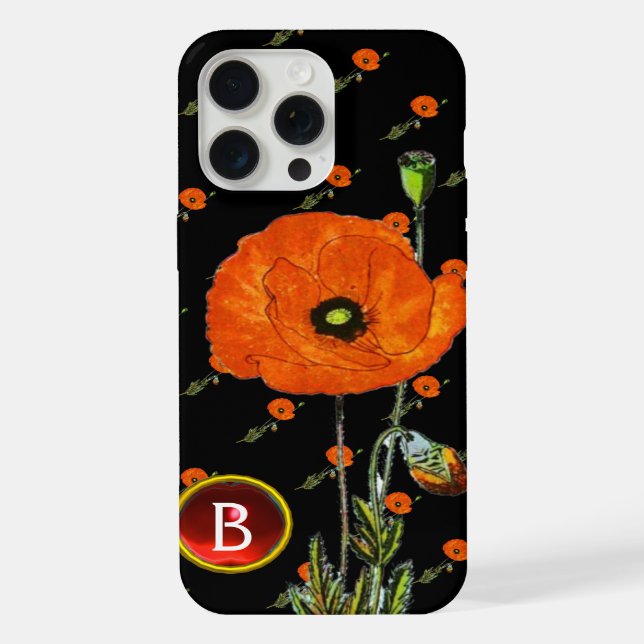 POPPY IN BLACK RED RUBY GEMSTONE  MONOGRAM iPhone CASE (Back)