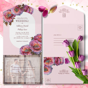 Poppy in Bloom Elegant Floral Photo Wedding All In One Invitation