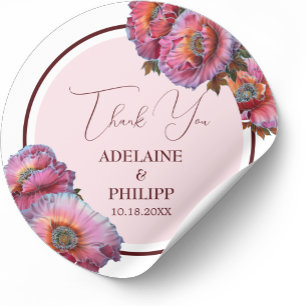 Poppy in Bloom Elegant Floral Thank You Wedding Classic Round Sticker