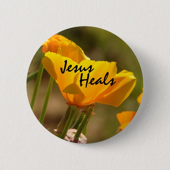 Poppy Jesus Heals Button (Front)