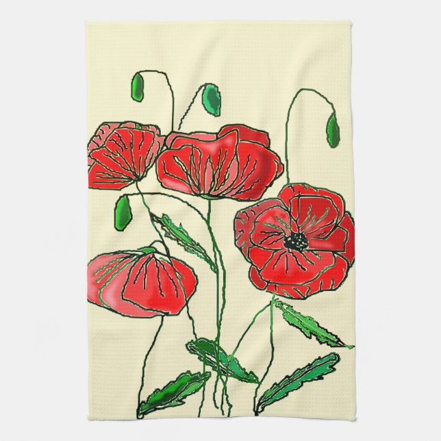 Poppy Kitchen Towel Poppies - Choose Colour (Vertical)