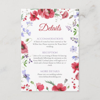 Poppy & Lavender Watercolor Floral Wedding Details Enclosure Card
