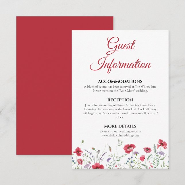 Poppy & Lavender Watercolor Floral Wedding Details Enclosure Card (Front/Back)