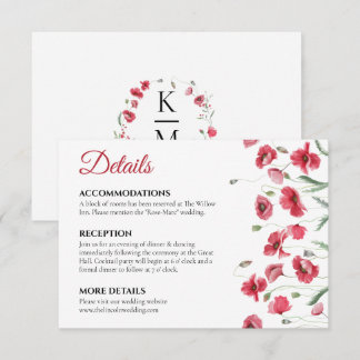 Poppy & Lavender Watercolor Floral Wedding Details Enclosure Card
