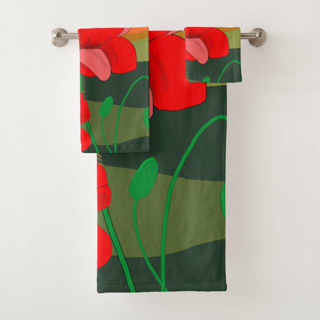 Poppy meadow at sunset    bath towel set (Insitu)