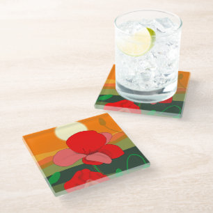 Poppy meadow at sunset glass coaster