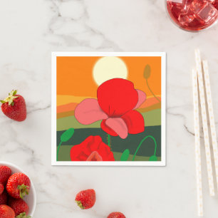 Poppy meadow at sunset napkin