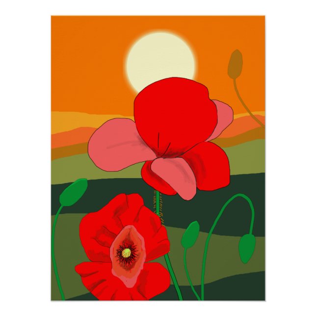 Poppy meadow at sunset poster (Front)