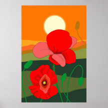 Poppy meadow at sunset