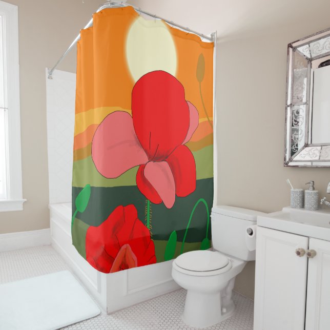 Poppy meadow at sunset     shower curtain (In Situ)