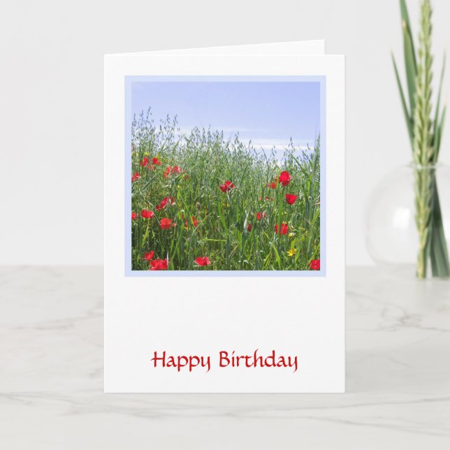 Poppy Meadow Customisable Birthday Card (Front)