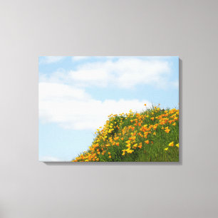 Poppy Meadow Hillside art prints Blue Sky Clouds
